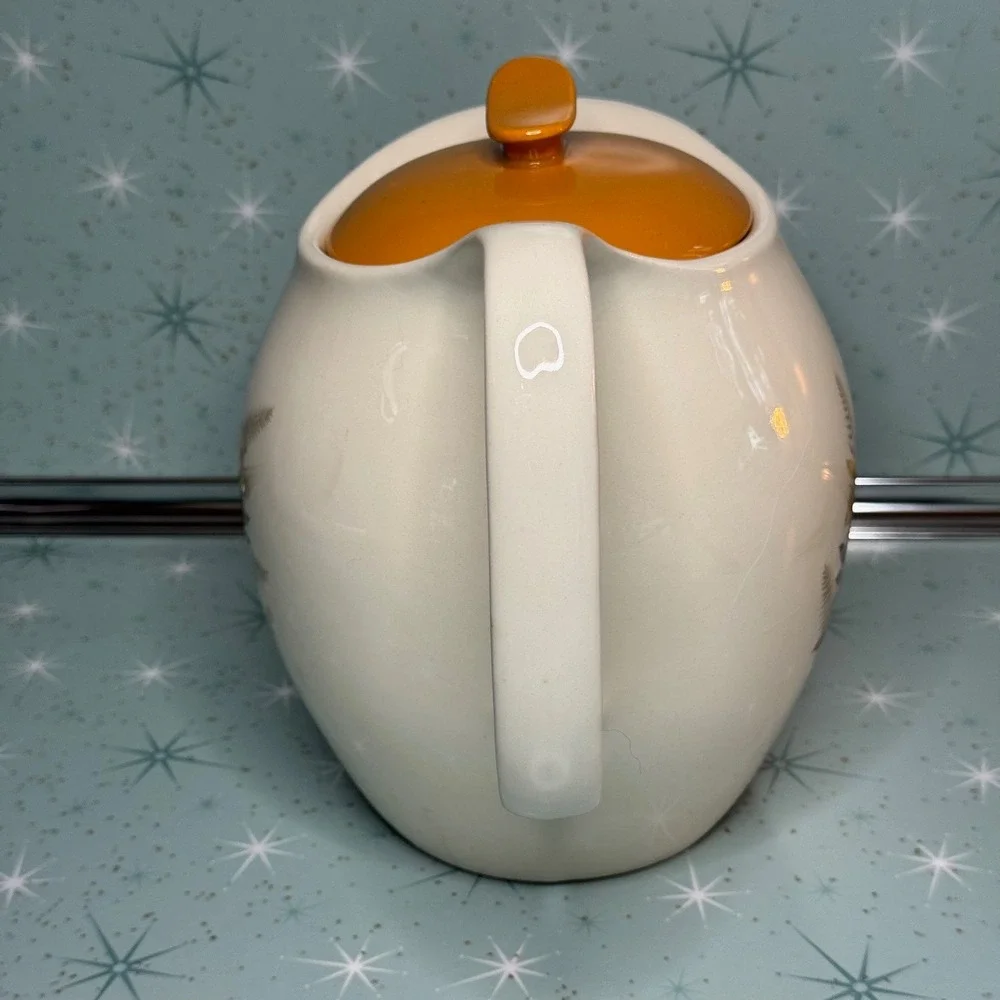 Vintage‎ Salem China Teapot Cream with Yellow Floral Design and Orange Lid